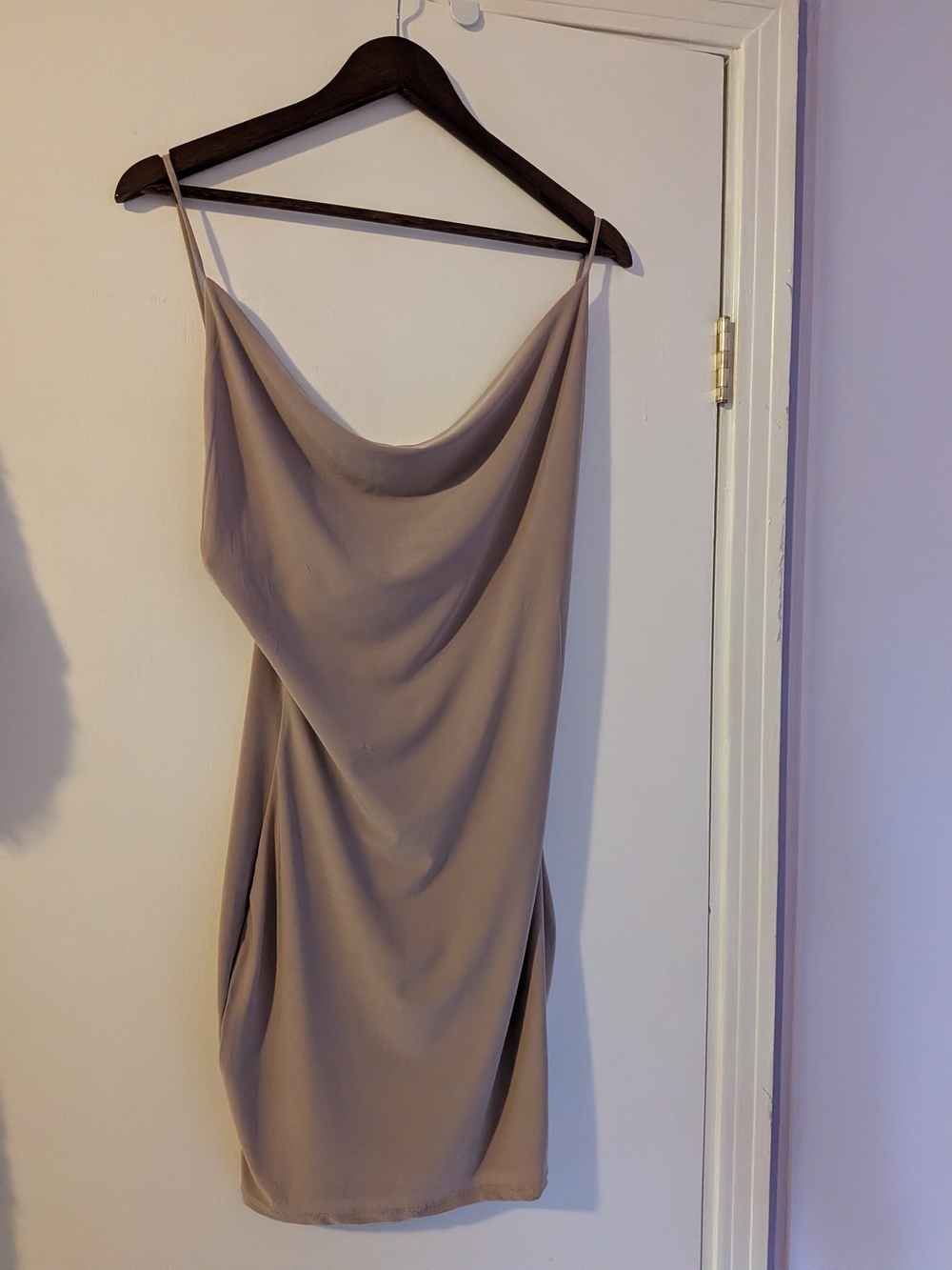 envy Taupe Cowl Neck Mini Slip Dress